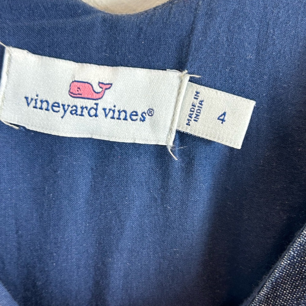 Vineyard Vines Blue Chambray Cotton V-Neck Sleeveless Fit & Flare Dress - Picture 12 of 13